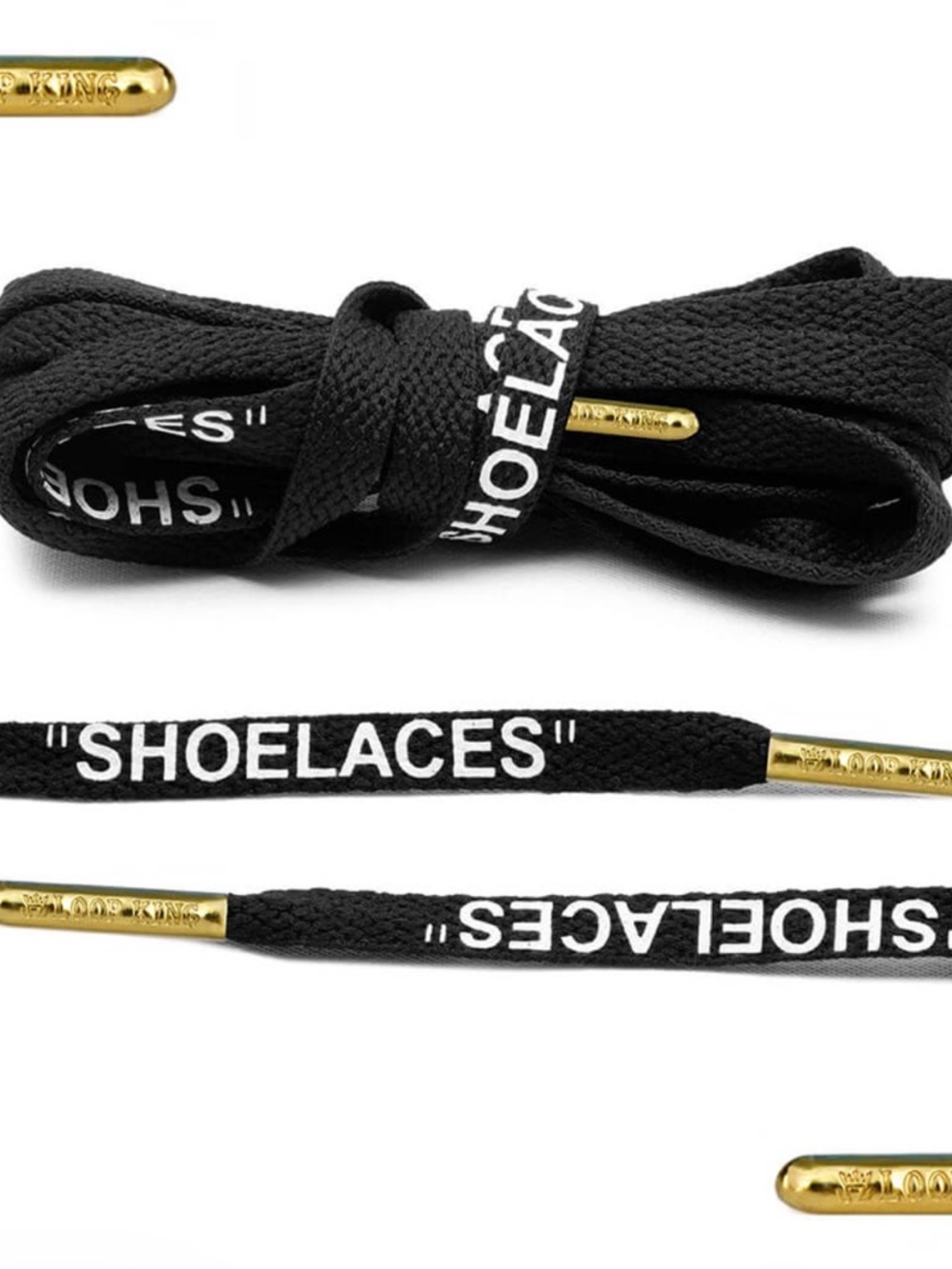Loop King Black "SHOELACES" Fashion Shoelaces with Gold Tips